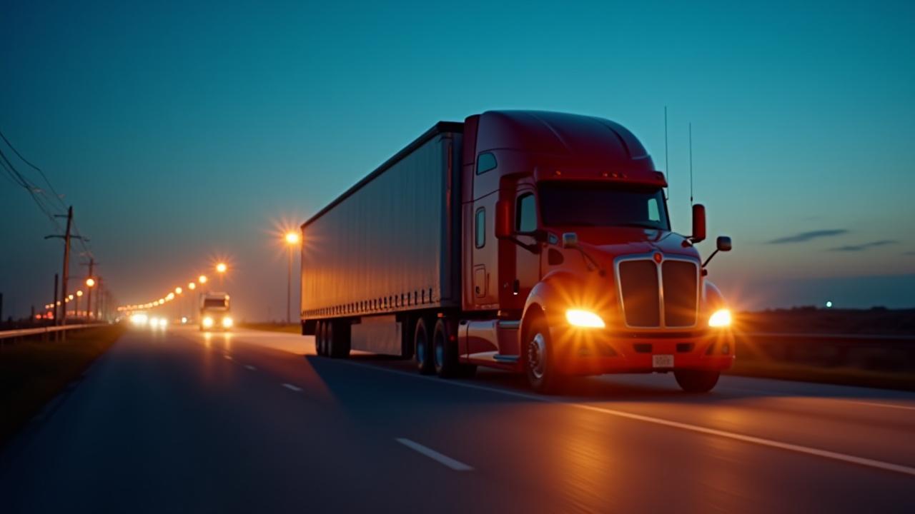 S and K Trucking semi-truck approaching the US-Mexico border crossing point