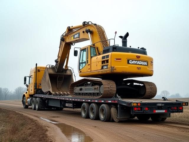 Heavy construction equipment on flatbed