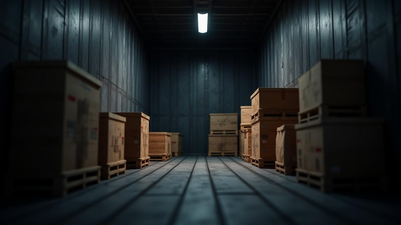 Close up of various sized cargo being efficiently organized in a high-tech logistics trailer