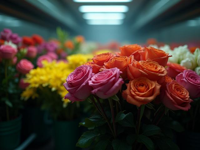 Fresh flowers in a refrigerated environment