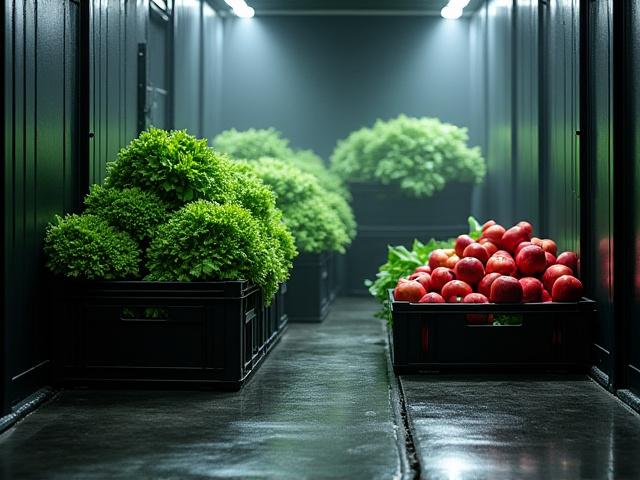 Fresh produce and dairy loading into a shipping container
