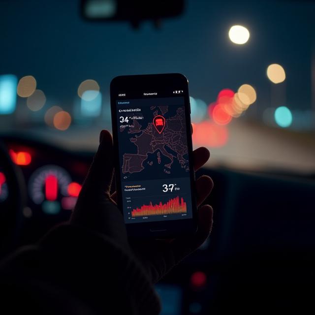 Mobile dashboard showing real-time trailer temperature and GPS tracking